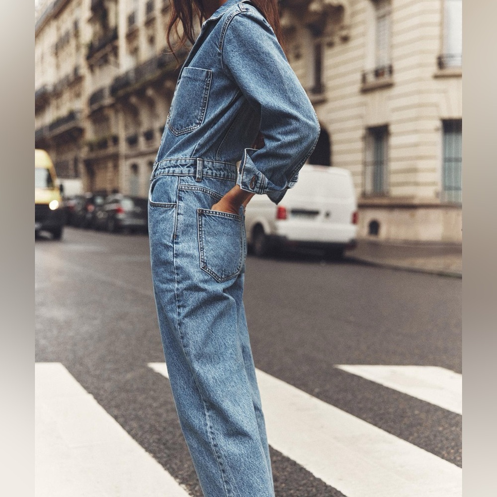 Long sleeve denim jumpsuit